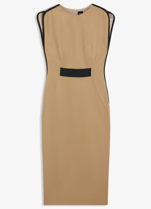BOSS Midi jurk met split - voorkant beige