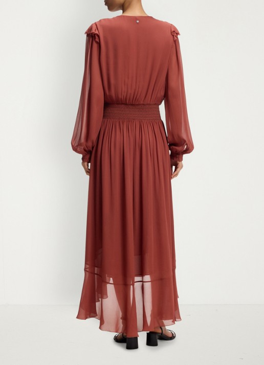 BOSS Midi jurk van crêpe met afneembare sjaal - achterkant dark red-604 / rood