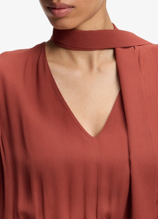 BOSS Midi jurk van crêpe met afneembare sjaal - detail 4 dark red-604 / rood