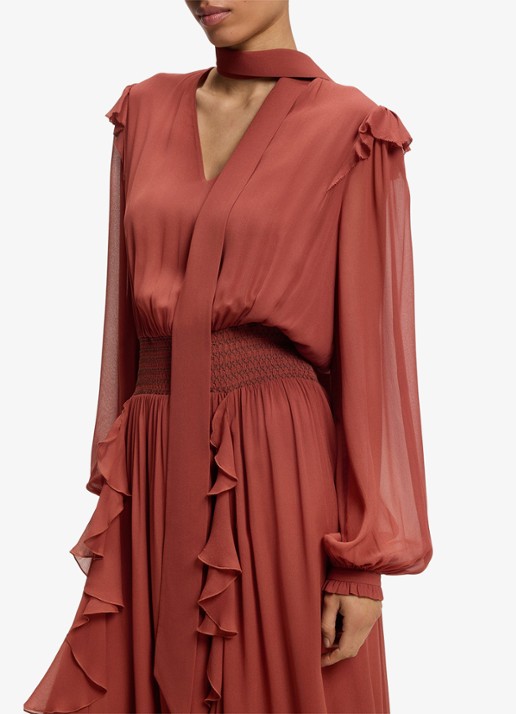BOSS Midi jurk van crêpe met afneembare sjaal - detail 5 dark red-604 / rood