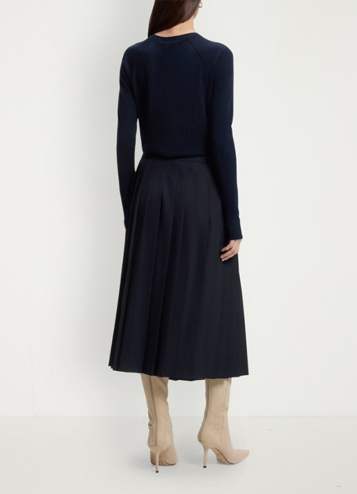 BOSS Midi plooirok in wolblend - achterkant 5 donkerblauw