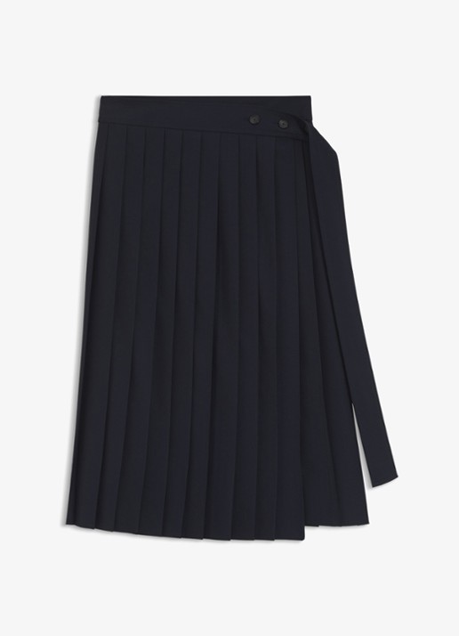 BOSS Midi plooirok in wolblend - voorkant donkerblauw