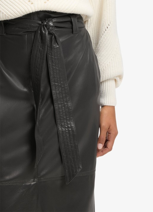 BOSS Midi rok van imitatieleer met strikceintuur - detail 3 donkergrijs