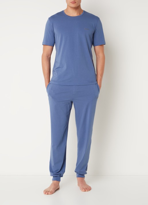 BOSS Mix&Match pyjamabroek met logoborduring en steekzakken - voorkant 5 blauw