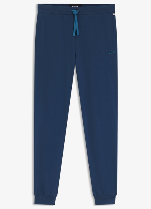 BOSS Mix&Match pyjamabroek met logoborduring en steekzakken - voorkant petrol