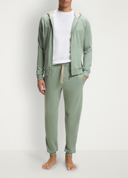 BOSS Mix&Match pyjamabroek met logoborduring en steekzakken - voorkant 4 lichtgroen