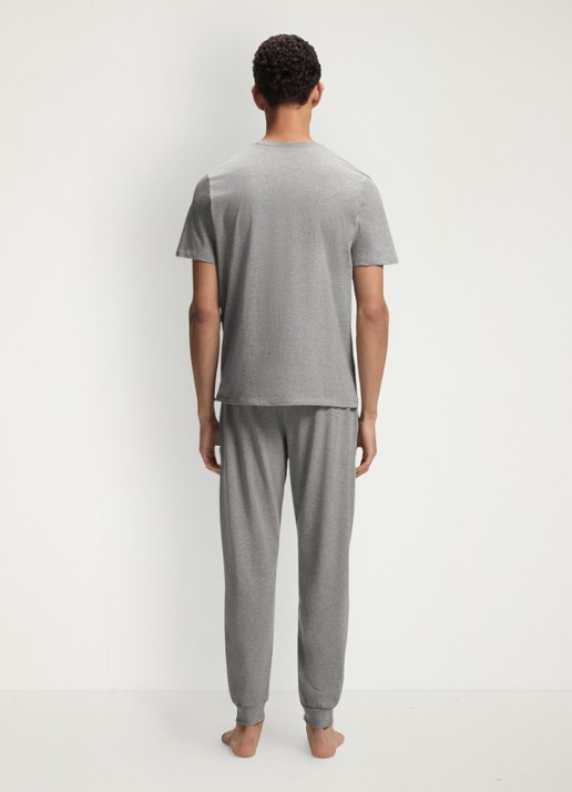 BOSS Mix&Match pyjamatop met logoborduring - achterkant middengrijs