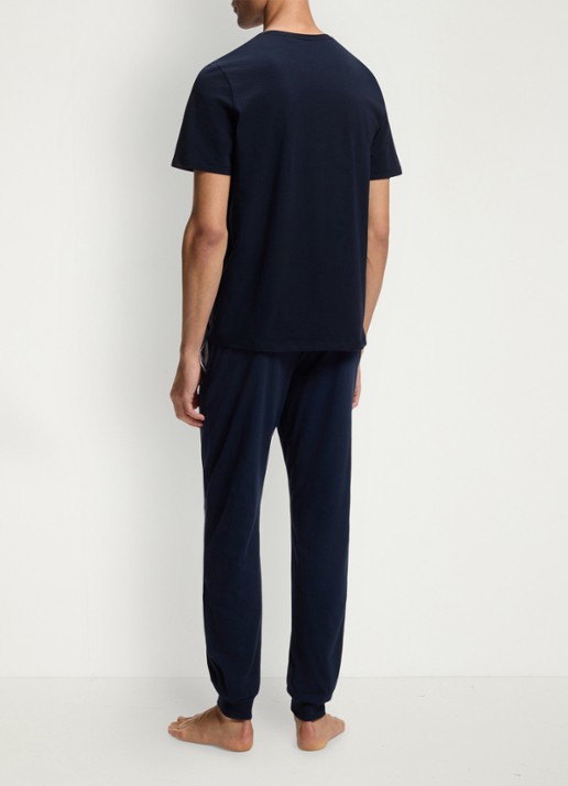 BOSS Mix&Match pyjamatop met logoborduring - achterkant donkerblauw