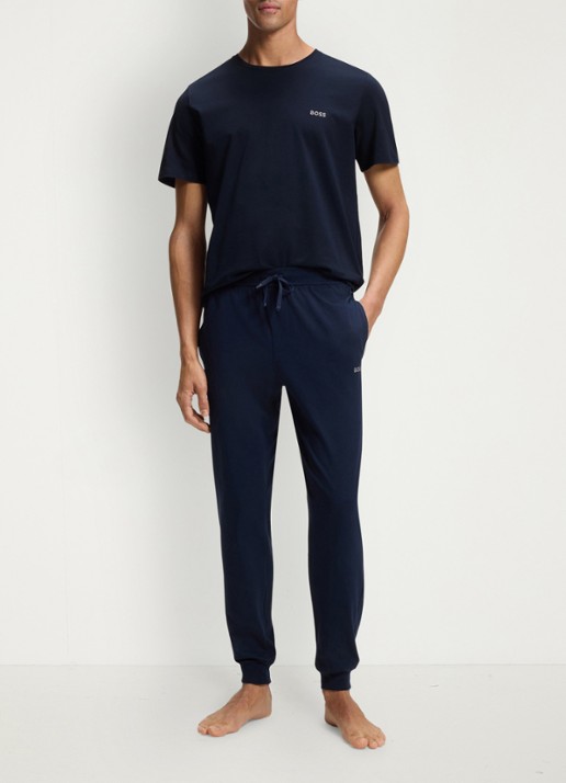 BOSS Mix&Match pyjamatop met logoborduring - voorkant 6 donkerblauw