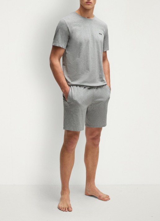 BOSS Mix&Match straight fit korte loungebroek met logo - voorkant 3 grijsmele