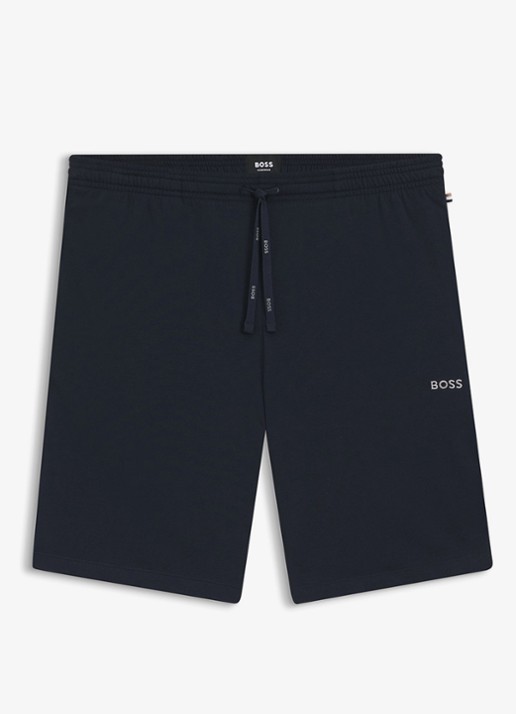 BOSS Mix&Match straight fit korte loungebroek met logo - voorkant 4 donkerblauw