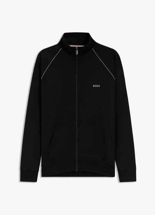 BOSS Mix&Match sweatvest met logoborduring en steekzakken - voorkant zwart