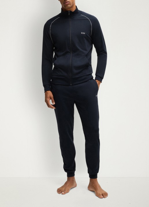 BOSS Mix&Match sweatvest met logoborduring en steekzakken - voorkant 4 indigo