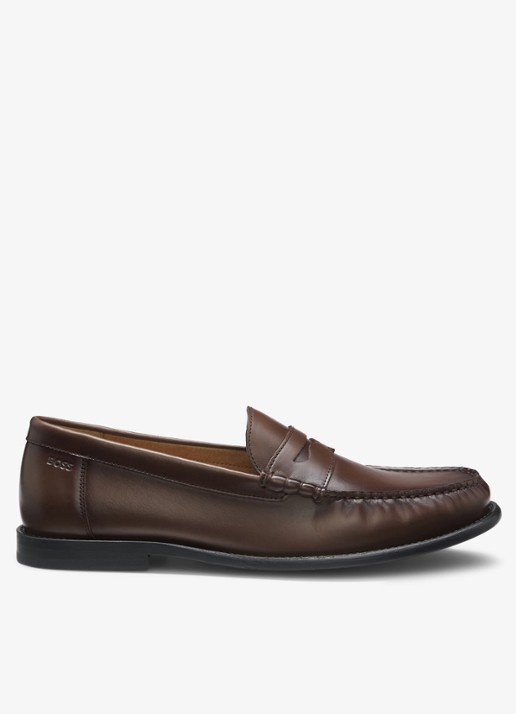 BOSS Mocassin van leer - voorkant donkerbruin