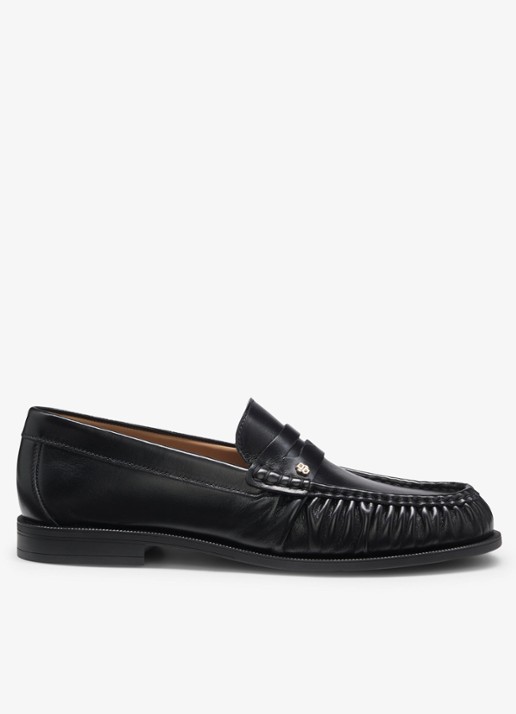 BOSS Mocassin van leer - voorkant zwart