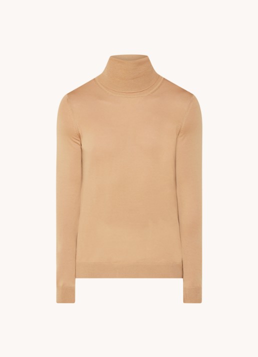 BOSS Musso-P fijngebreide coltrui van scheerwol  - voorkant beige