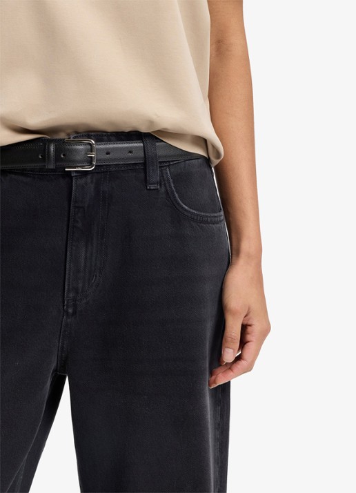BOSS Navy riem van leer  - voorkant 2 zwart