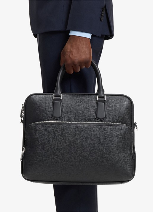 BOSS New Crosstown businesstas van leer met 15 inch laptopvak - voorkant 2 zwart