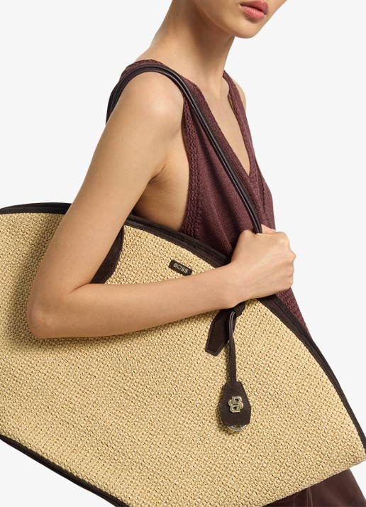 BOSS Numah Maxi strandtas met gevlochten detail - detail 3 open white-116 / wit