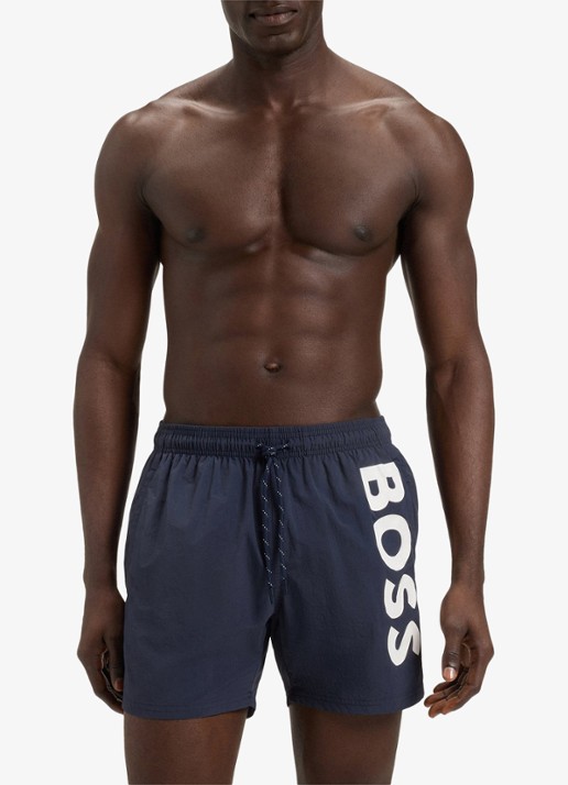 BOSS Octopus zwemshorts met logoprint en steekzakken - detail donkerblauw