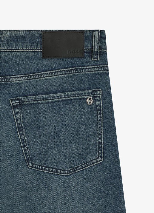 BOSS Onyx tapered jeans met medium wassing - detail 4 indigo
