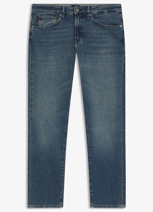 BOSS Onyx tapered jeans met medium wassing - voorkant 5 indigo