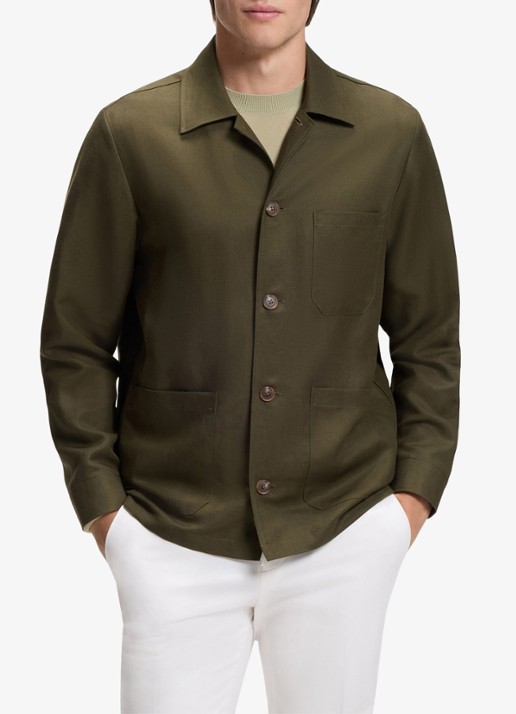 BOSS Overshirt met borstzak - detail khaki