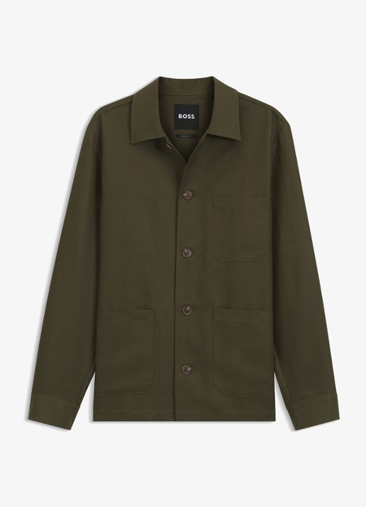 BOSS Overshirt met borstzak - voorkant 6 khaki