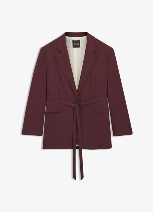BOSS Oversized-fit blazer met riem - voorkant aubergine