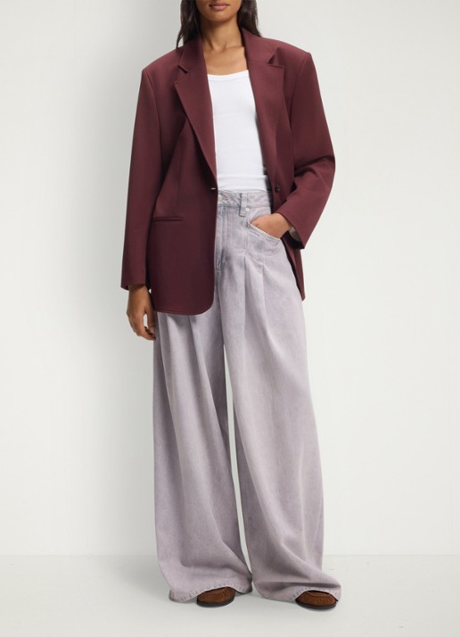 BOSS Oversized-fit blazer met riem - voorkant 2 aubergine