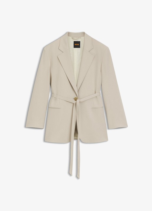 BOSS Oversized-fit blazer met riem - voorkant beige