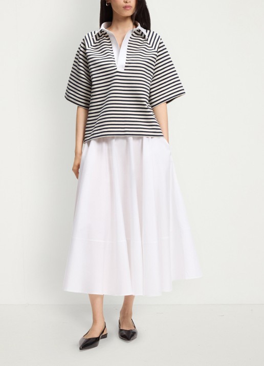 BOSS Oversized fit polo met streepprint - voorkant 4 wit