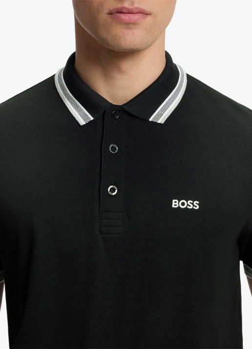 BOSS Paddy regular fit polo van piqué katoen met logo  - detail 6 black-001 / zwart