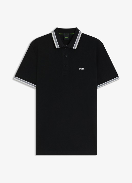 BOSS Paddy regular fit polo van piqué katoen met logo  - voorkant black-001 / zwart
