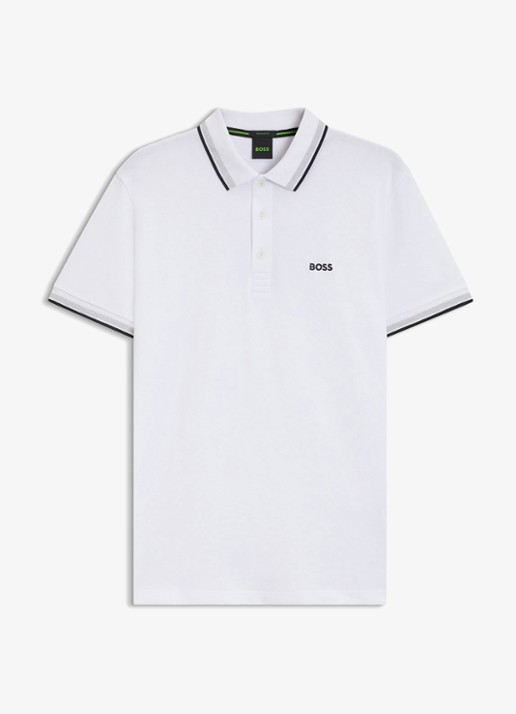 BOSS Paddy regular fit polo van piqué katoen met logo  - voorkant 3 white-100 / wit