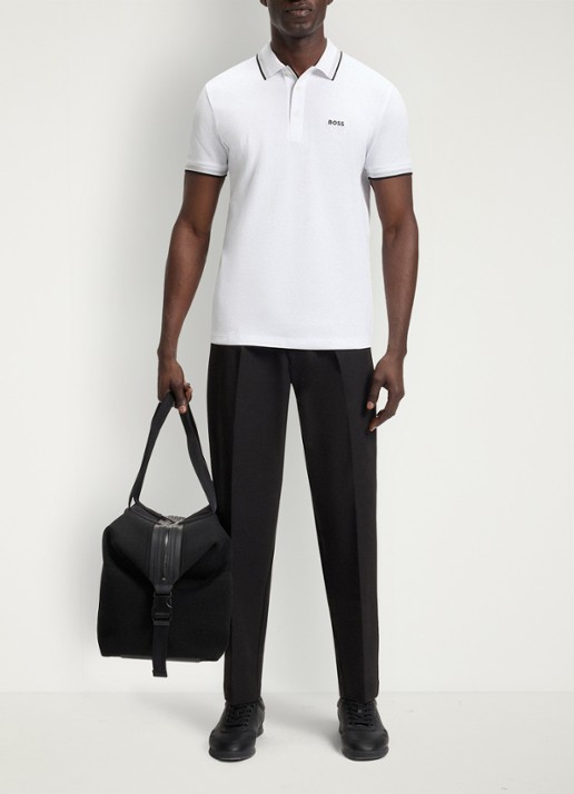BOSS Paddy regular fit polo van piqué katoen met logo  - voorkant 4 white-100 / wit