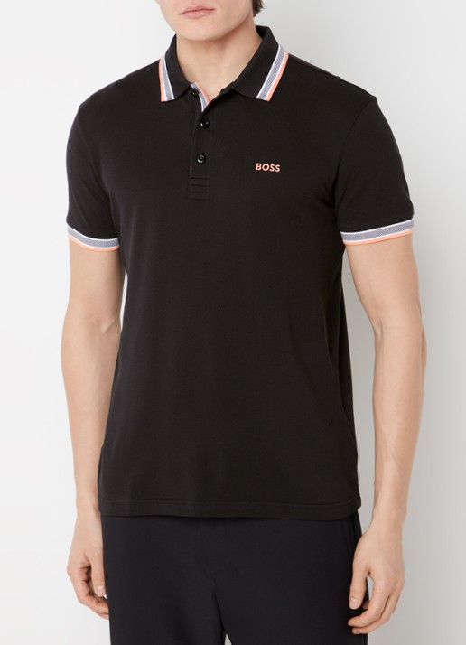BOSS Paddy regular fit polo van piqué katoen met logo  - detail 4 black-003 / zwart