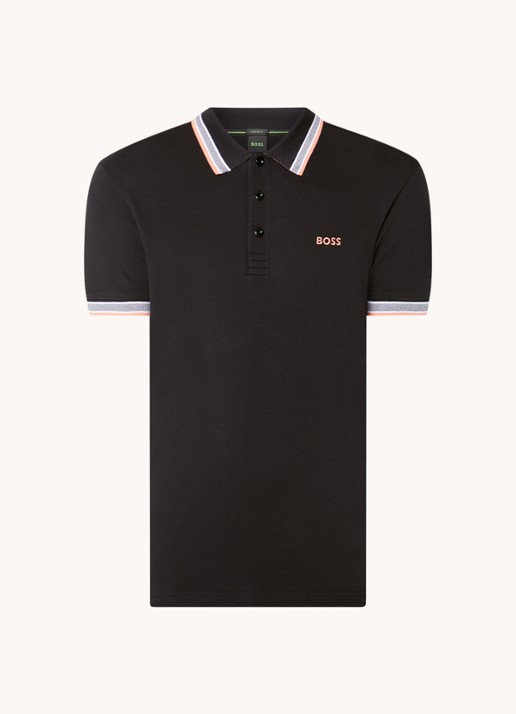 BOSS Paddy regular fit polo van piqué katoen met logo  - voorkant black-003 / zwart