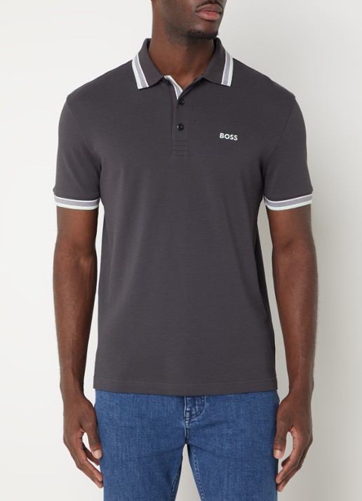BOSS Paddy regular fit polo van piqué katoen met logo  - detail 3 charcoal-016 / grijs