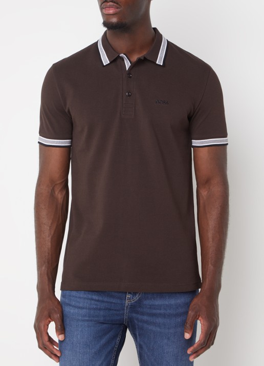 BOSS Paddy regular fit polo van piqué katoen met logo  - detail medium brown-213 / bruin