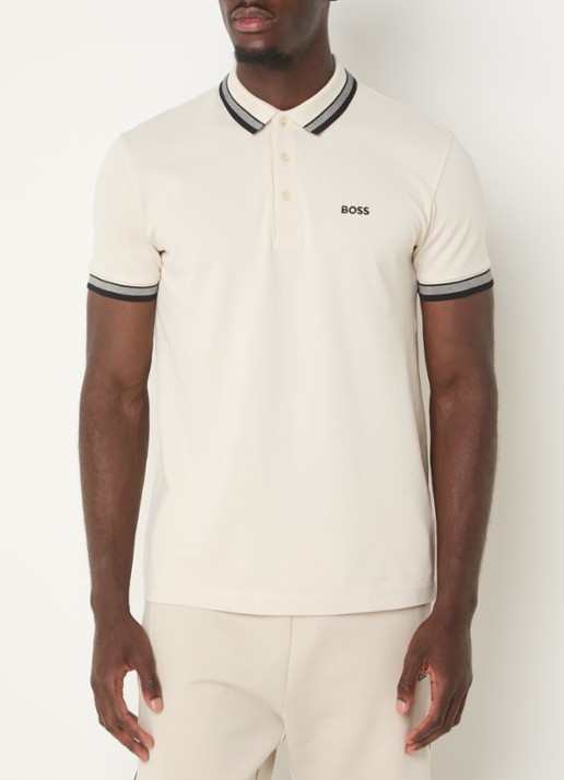 BOSS Paddy regular fit polo van piqué katoen met logo  - detail 4 open white-131 / wit