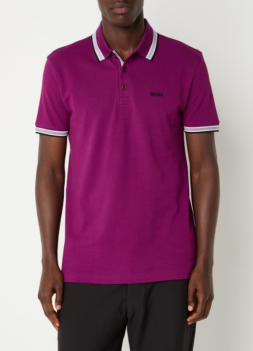 BOSS Paddy regular fit polo van piqué katoen met logo  - detail bright pink-674 / paars
