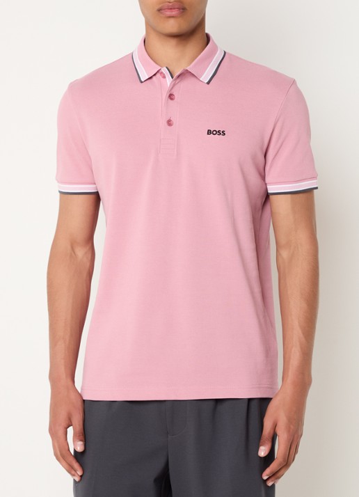 BOSS Paddy regular fit polo van piqué katoen met logo  - detail 3 open pink-696 / roze