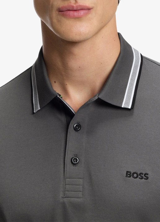 BOSS Paddy regular fit polo van piqué katoen met logo  - detail 2 open grey-071 / grijs