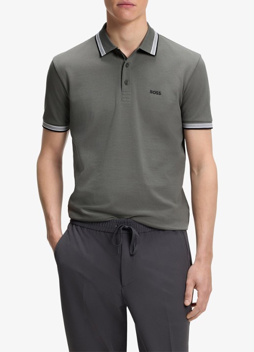 BOSS Paddy regular fit polo van piqué katoen met logo  - detail light/pastel grey-054 / grijs