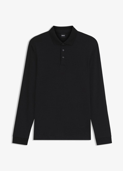 BOSS Pado regular fit polo met logo en stretch  - voorkant zwart
