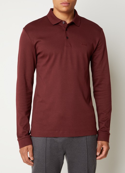 BOSS Pado regular fit polo met logo en stretch  - detail 4 donkerrood