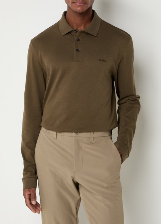 BOSS Pado regular fit polo met logo en stretch  - detail mosgroen