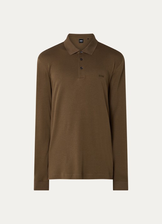 BOSS Pado regular fit polo met logo en stretch  - voorkant 3 mosgroen