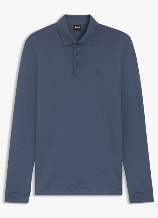 BOSS Pado regular fit polo met logo en stretch  - voorkant blauwgrijs